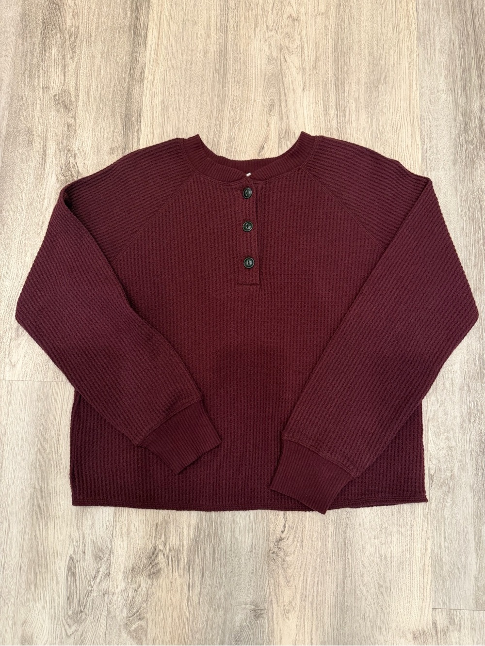 Old Navy Small Burgundy Waffle Knit Henley Pullover Sweater Top